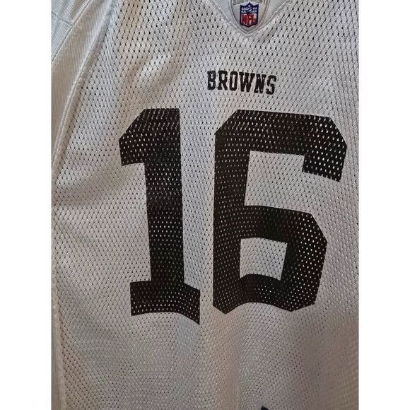 Reebok NFL Browns #16 Youth Large White Mesh Jersey 1 b4 I Die - Picture 4 of 10